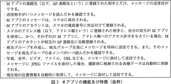 図3 Mアプリの機能及び特徴(抜粋)
