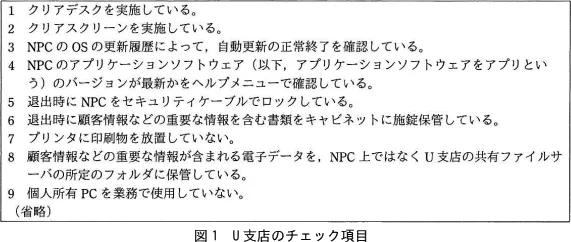 図1 U支店のチェック項目1〜9