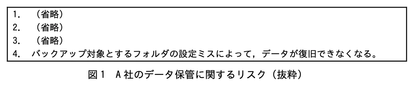 図1 A 社のデータ保管に関するリスク(抜粋)
